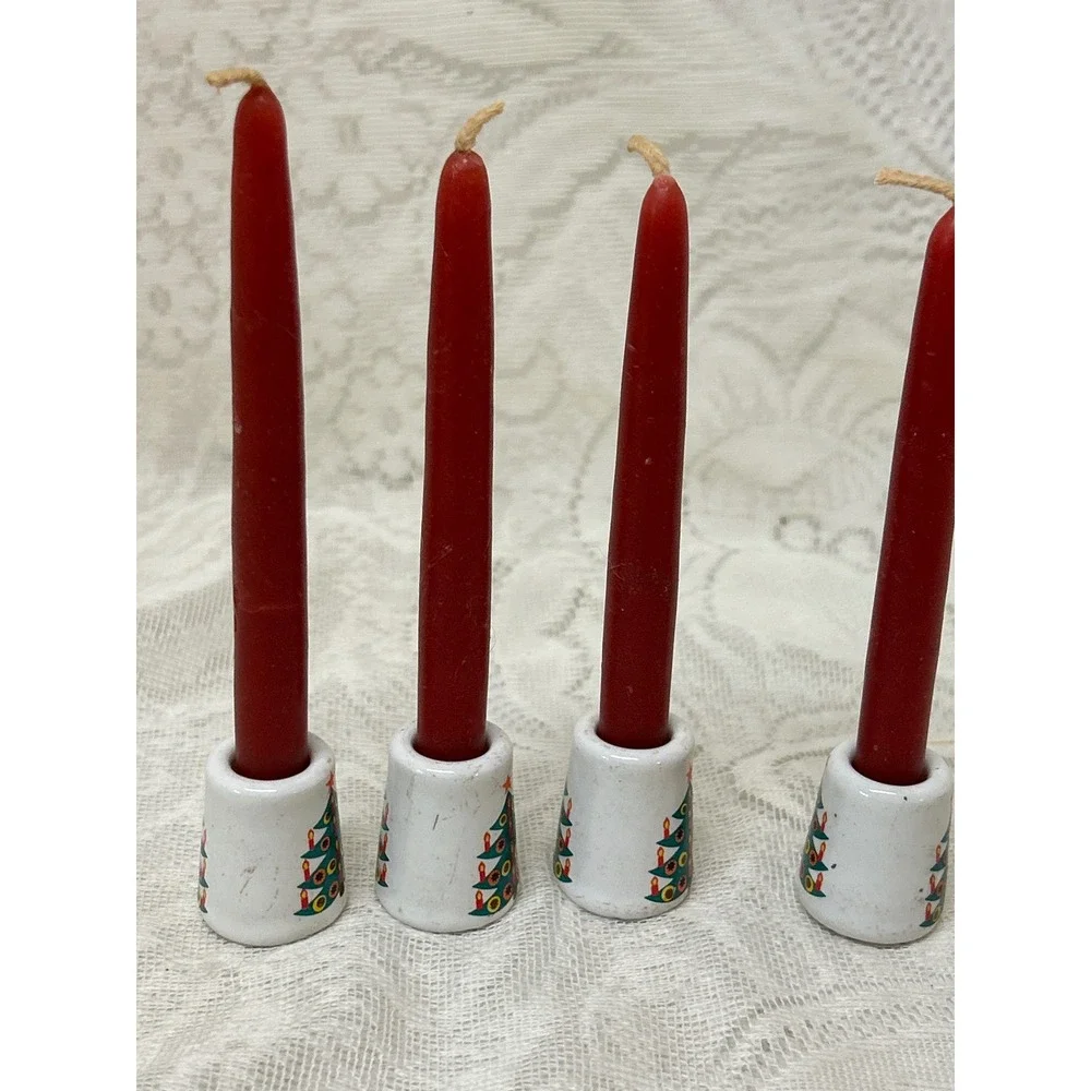 Vintage Christmas Candle Holders Ceramic‎ Tree Decor Set of 4 w Candle